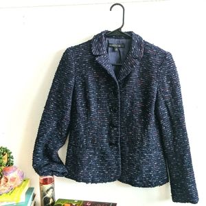 Lafayette 148 NY Metallic Navy Boucle Tweed Blazer XS